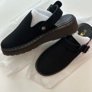 Women's Black Platform Mule Clogs with Adjustable Back Strap